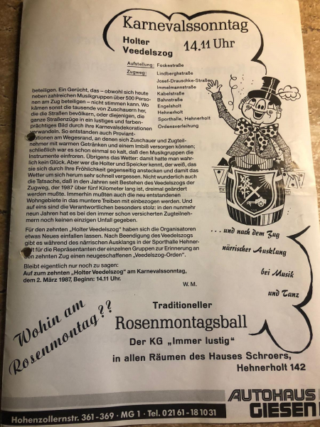 Karnevalssonntag 1987 in Holt